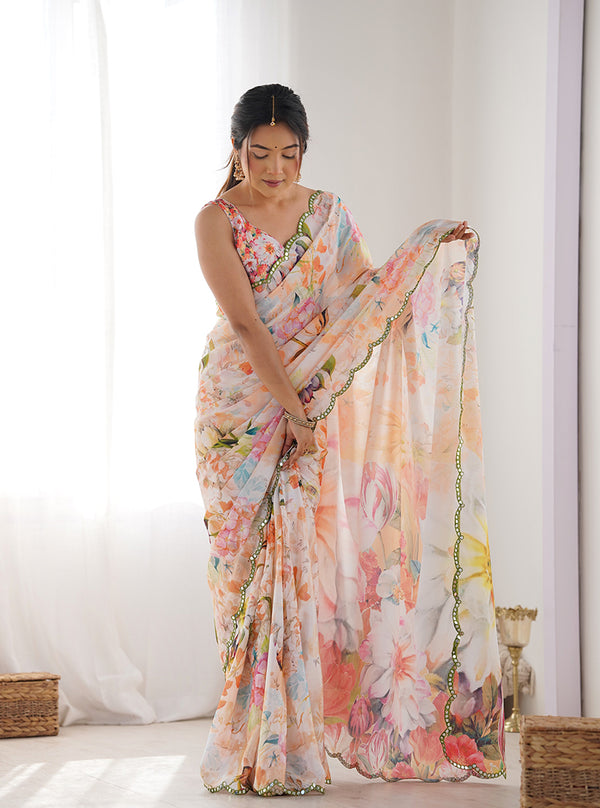 Monjolika Fashion Chinon Digital Print Classic Saree in Multi