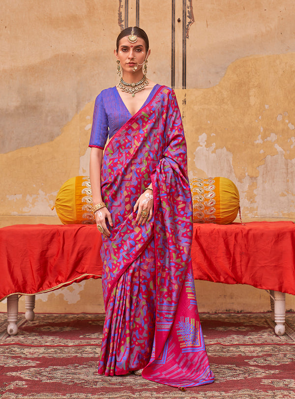 Monjolika Fashion Silk Blend Printed Rani Pink Trendy Saree For Casual