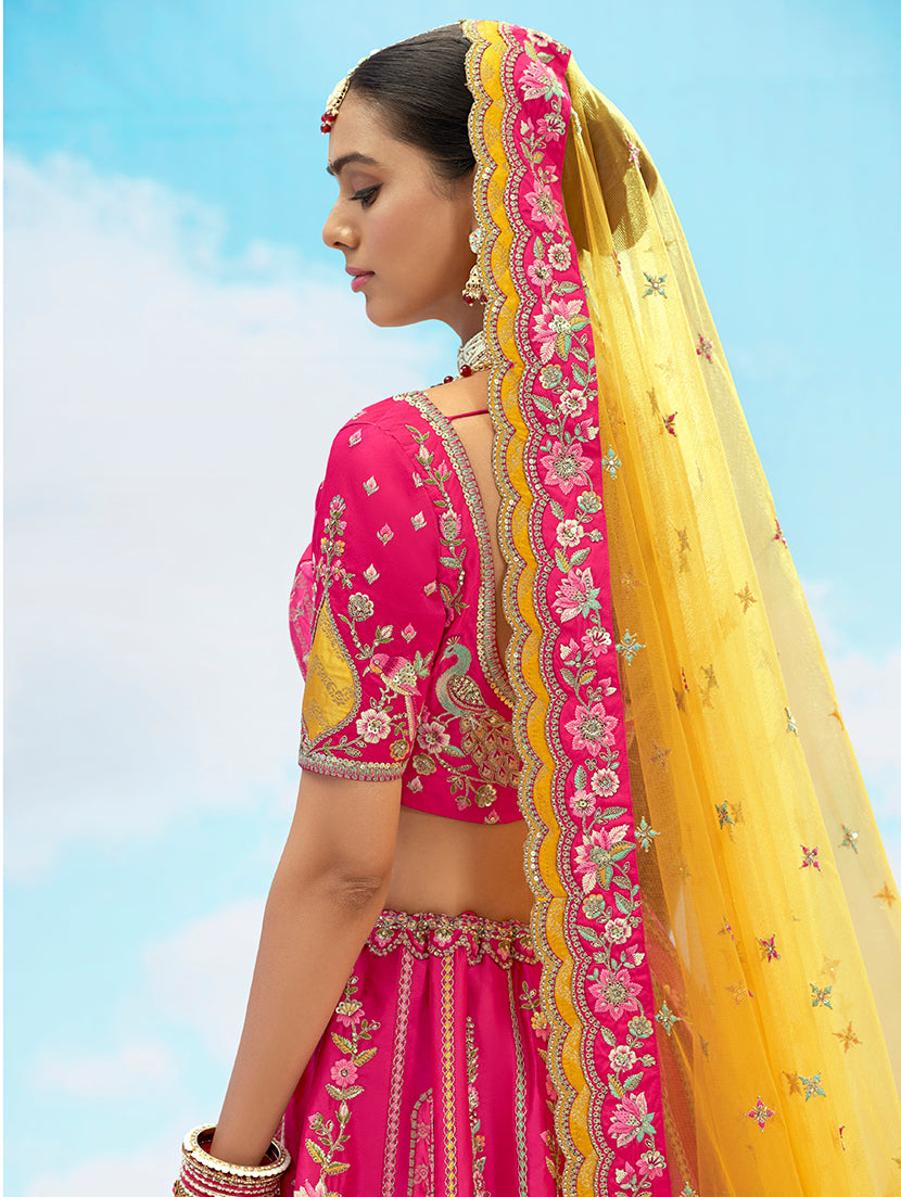 Monjolika Fashion Rani Pink Silk Embroidered Reception Lehenga Choli