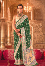 Thumbnail for Monjolika Fashion Green Bandhej Print Silk Blend Ceremonial Contemporary Saree