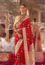 Thumbnail for Monjolika Fashion Red Bandhej Print Silk Blend Ceremonial Contemporary Saree