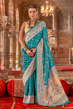Thumbnail for Monjolika Fashion Aqua Blue Bandhej Print Silk Blend Ceremonial Contemporary Saree