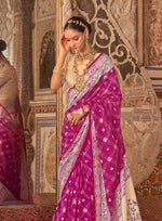 Thumbnail for Monjolika Fashion Rani Pink Bandhej Print Silk Blend Ceremonial Contemporary Saree