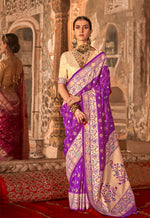 Thumbnail for Monjolika Fashion Dark Violet Bandhej Print Silk Blend Ceremonial Contemporary Saree
