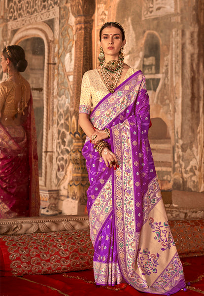 Monjolika Fashion Dark Violet Bandhej Print Silk Blend Ceremonial Contemporary Saree