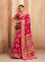 Thumbnail for Monjolika Fashion Georgette Traditional Saree with Woven Work for Festival in Rani Pink