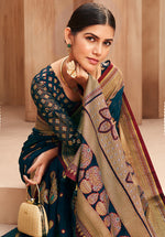 Thumbnail for Monjolika Fashion Georgette Traditional Saree with Woven Work for Festival in Teal