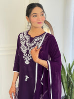 Thumbnail for The52 Gorgeous Chikankari Work with Pure Cotton Fabric Straight Kurta, Pant and Dupatta Set