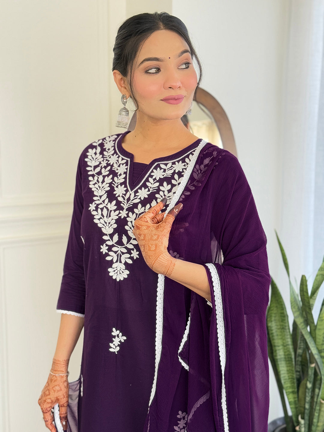 The52 Gorgeous Chikankari Work with Pure Cotton Fabric Straight Kurta, Pant and Dupatta Set