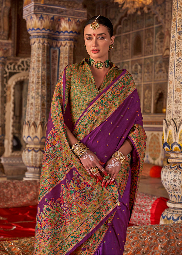Monjolika Fashion Purple Printed Silk Blend Embellished Saree