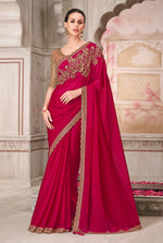 Thumbnail for Monjolika Fashion Rani Pink Embroidered Sequins Satin Silk Classic Saree