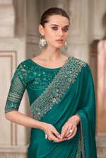 Thumbnail for Monjolika Fashion Teal Green Satin Silk Embroidered Sequins Traditional Saree