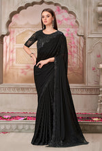 Thumbnail for Monjolika Fashion Black Sequins Georgette Engagement Trendy Saree