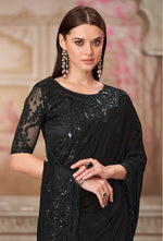 Thumbnail for Monjolika Fashion Black Sequins Georgette Engagement Trendy Saree