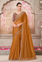 Thumbnail for Monjolika Fashion Rust Embroidered Sequins Chiffon Silk Designer Saree