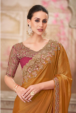 Thumbnail for Monjolika Fashion Rust Embroidered Sequins Chiffon Silk Designer Saree