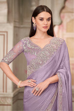 Thumbnail for Monjolika Fashion Lavender Embroidered Chiffon Silk Engagement Classic Saree