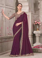 Thumbnail for Monjolika Fashion Wine Georgette Silk Embroidered Sequins Contemporary Saree