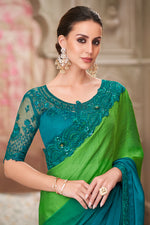 Thumbnail for Monjolika Fashion Multi Colour Shaded Satin Chiffon Sequins Traditional Saree