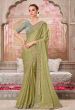 Thumbnail for Monjolika Fashion Olive Chiffon Silk Embroidered Contemporary Saree