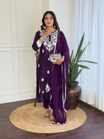 Thumbnail for The52 Chikankari Work with Pure Cotton Fabric Straight Kurta, Pant and Dupatta Set