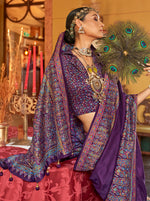 Thumbnail for Monjolika Fashion Silk Blend Dark Purple Printed Contemporary Saree