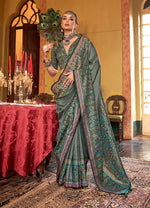 Thumbnail for Monjolika Fashion Silk Blend Green Printed Contemporary Saree