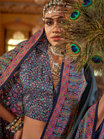 Thumbnail for Monjolika Fashion Silk Blend Dark Grey Printed Contemporary Saree