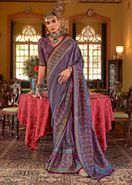 Thumbnail for Monjolika Fashion Silk Blend Lilac Printed Contemporary Saree