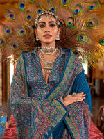 Thumbnail for Monjolika Fashion Silk Blend Blue Printed Contemporary Saree