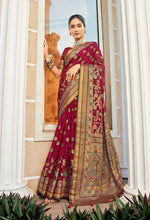 Thumbnail for Monjolika Fashion Maroon Poly Viscose Georgette Meenakari Jaal Banarasi Saree