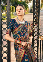 Thumbnail for Monjolika Fashion Navy Blue Poly Viscose Georgette Meenakari Jaal Banarasi Saree
