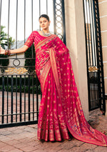 Thumbnail for Monjolika Fashion Rani Pink Poly Viscose Georgette Meenakari Jaal Banarasi Saree