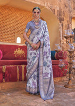 Thumbnail for Monjolika Fashion Light Lavender Floral Print Silk Blend Saree