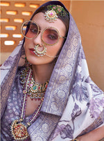 Thumbnail for Monjolika Fashion Light Lavender Floral Print Silk Blend Saree