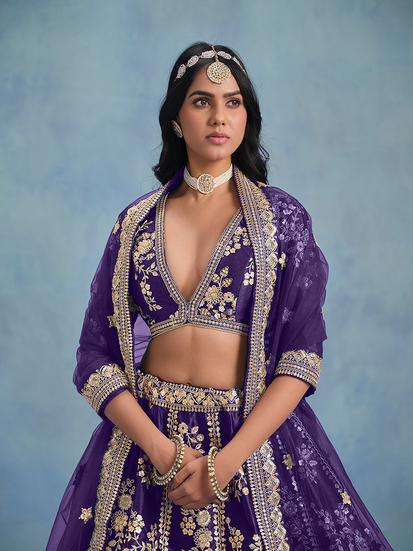 Monjolika Fashion Purple Art Silk Designer Wedding Lehenga Choli