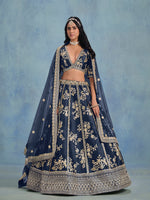Thumbnail for Monjolika Fashion Navy Blue Art Silk Designer Wedding Lehenga Choli