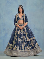 Thumbnail for Monjolika Fashion Navy Blue Art Silk Designer Wedding Lehenga Choli