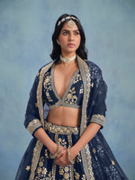 Thumbnail for Monjolika Fashion Navy Blue Art Silk Designer Wedding Lehenga Choli