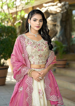 Thumbnail for Monjolika Fashion Off White Embroidered Jacquard Lehenga Choli