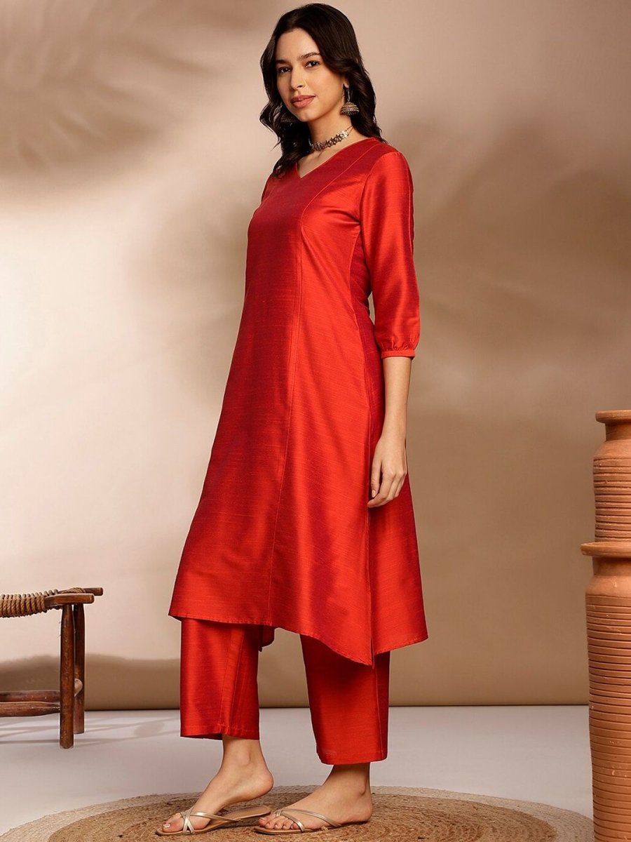 Anouk V-Neck Three-Quarter Sleeves A-Line Kurta With Palazzos - Distacart