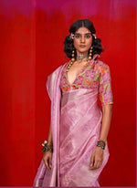 Thumbnail for Monjolika Fashion Viscose Pink Zari Weaving Border Traditional Saree