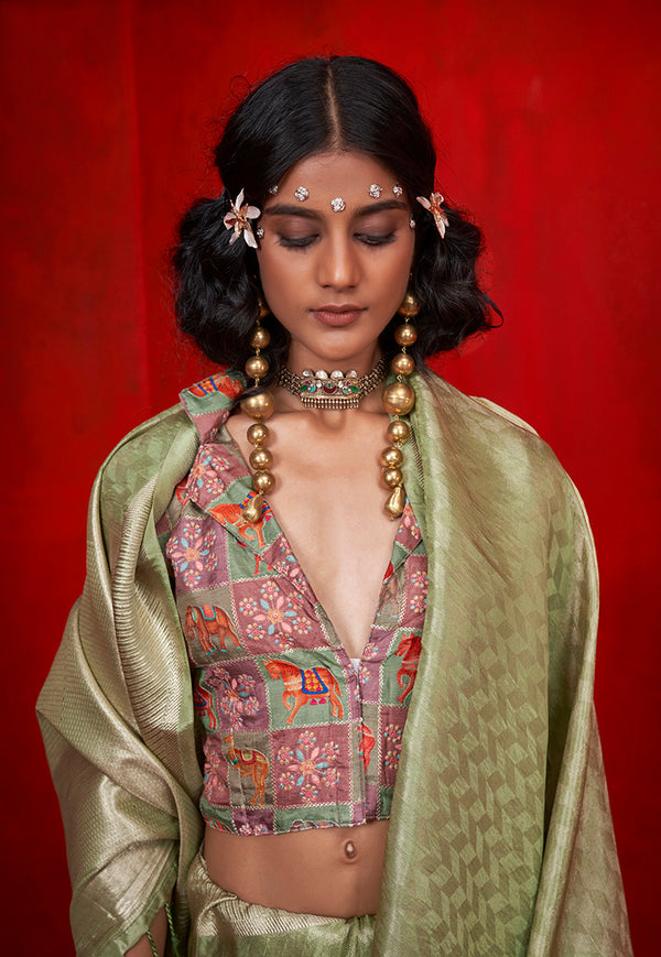 Monjolika Fashion Viscose Light Green Zari Weaving Border Traditional Saree