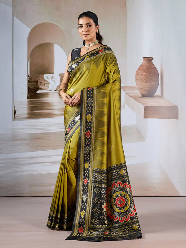 Monjolika Fashion Olive Weaving Handloom Silk Blend Designer Saree