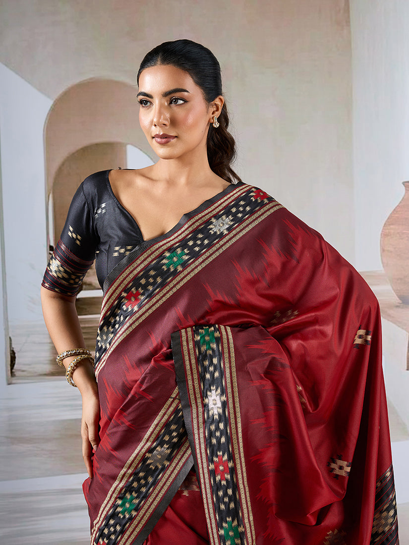 Monjolika Fashion Maroon Weaving Handloom Silk Blend Designer Saree