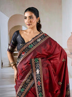 Thumbnail for Monjolika Fashion Maroon Weaving Handloom Silk Blend Designer Saree