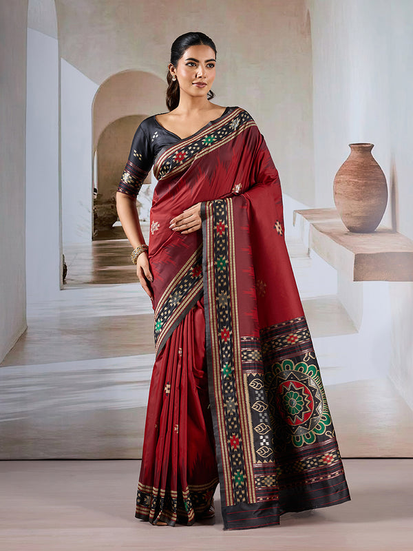 Monjolika Fashion Maroon Weaving Handloom Silk Blend Designer Saree