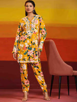 Thumbnail for HOUSE OF KARI Floral Printed Chikankari Regular Straight Pure Cotton Kurta with Trousers - Distacart