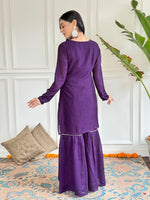 Thumbnail for The52 Women's Gorgeous Vichitra Silk Embroidery Straight Kurta with Sharara and Dupatta Set