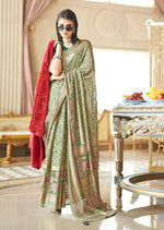 Thumbnail for Monjolika Fashion Light Green Fancy Foil Print Work Georgette Classic Saree